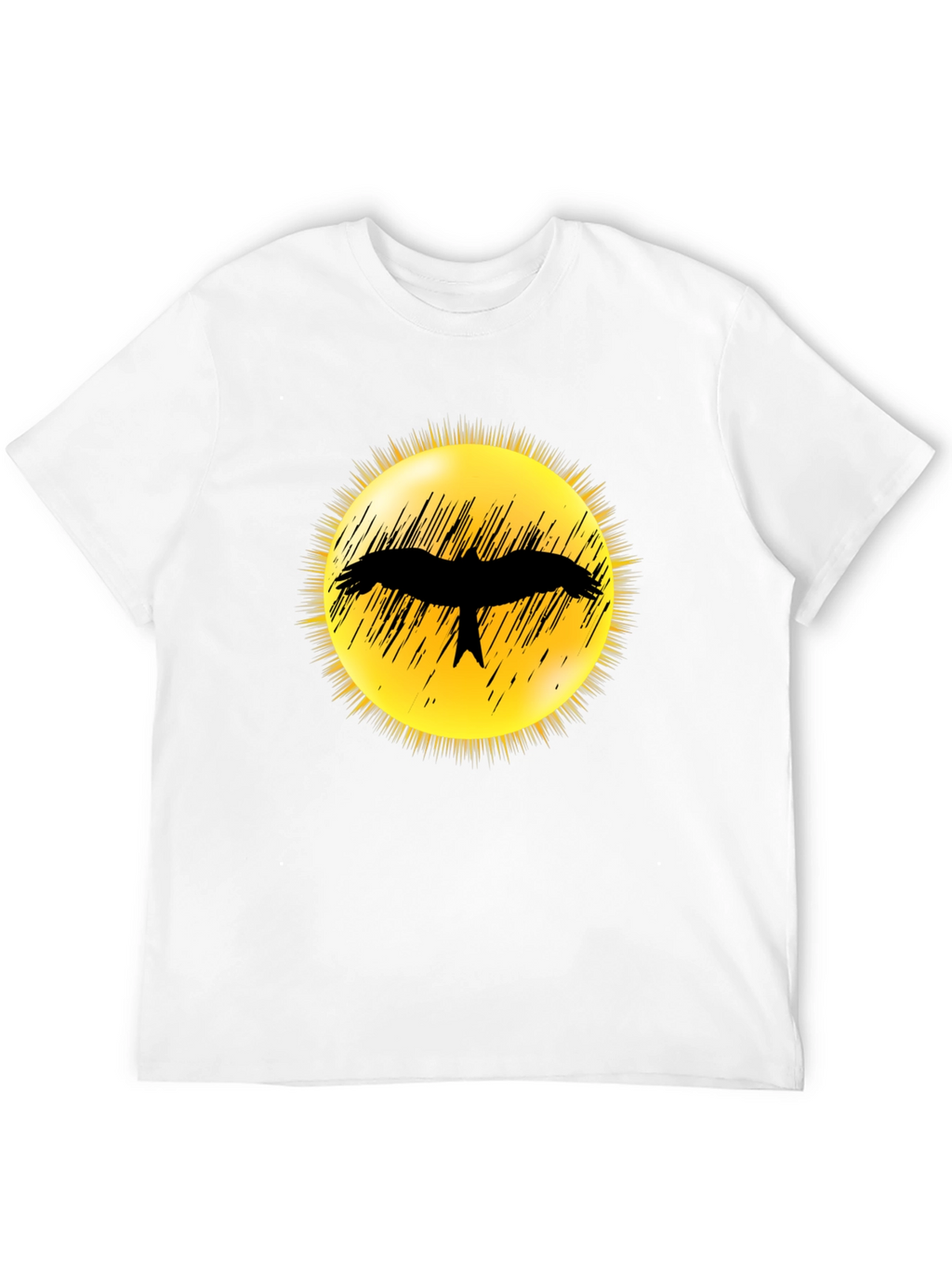 Black T-Shirt with Bird Silhouette Sun Design
