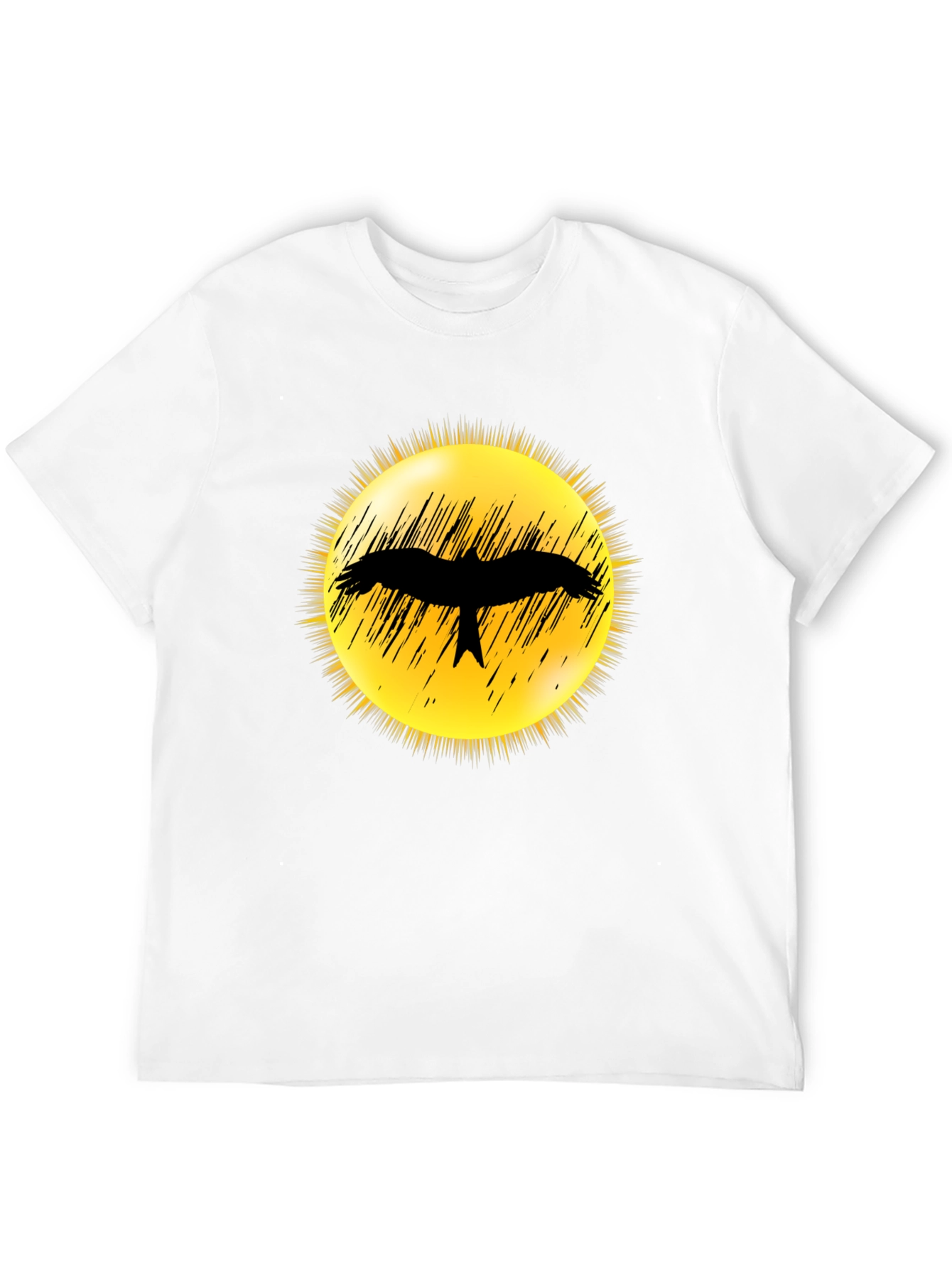 Black T-Shirt with Bird Silhouette Sun Design