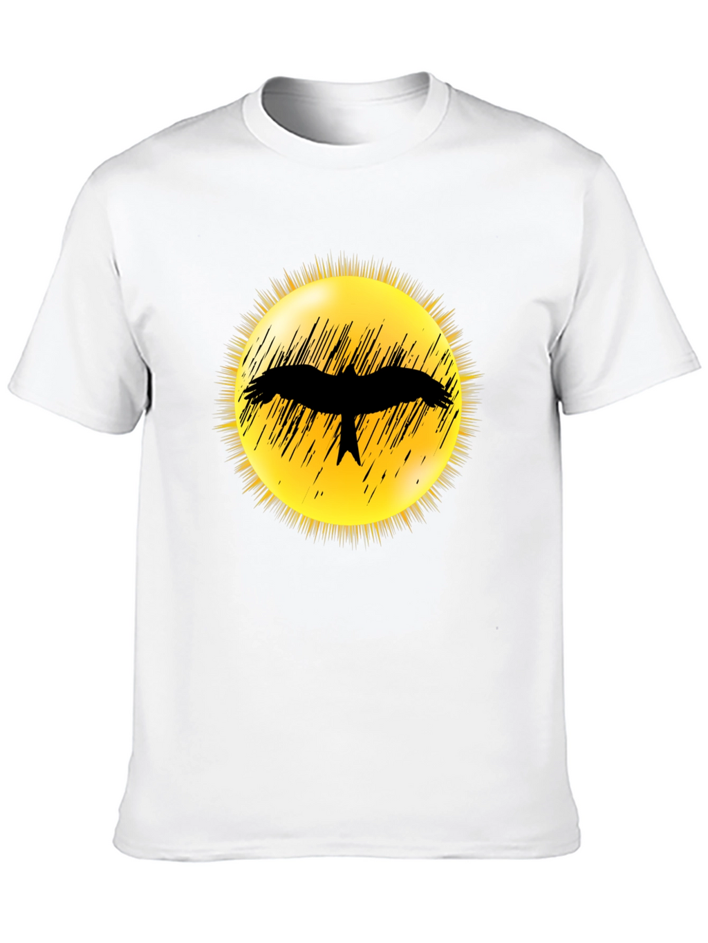 Black T-Shirt with Bird Silhouette Sun Design