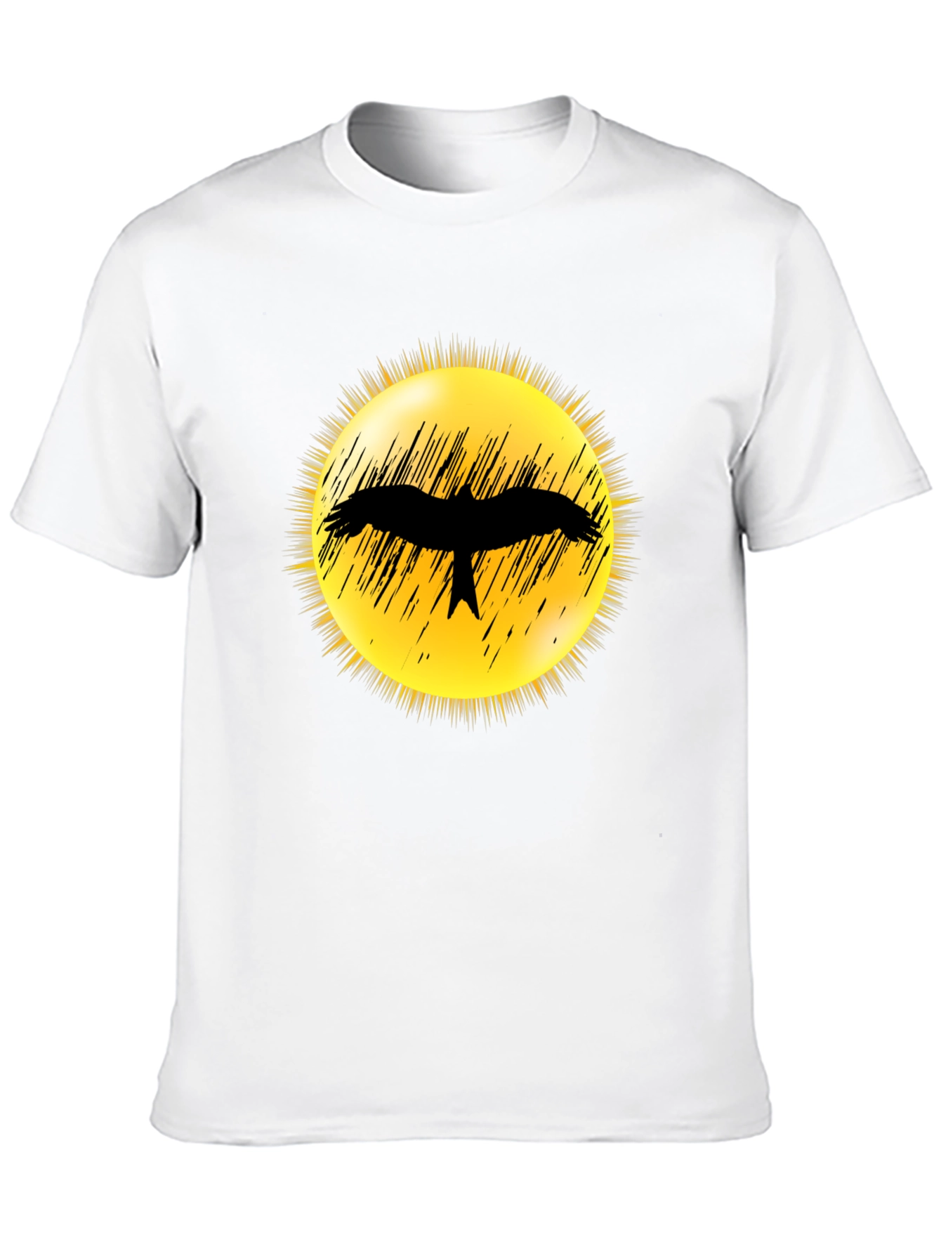 Black T-Shirt with Bird Silhouette Sun Design