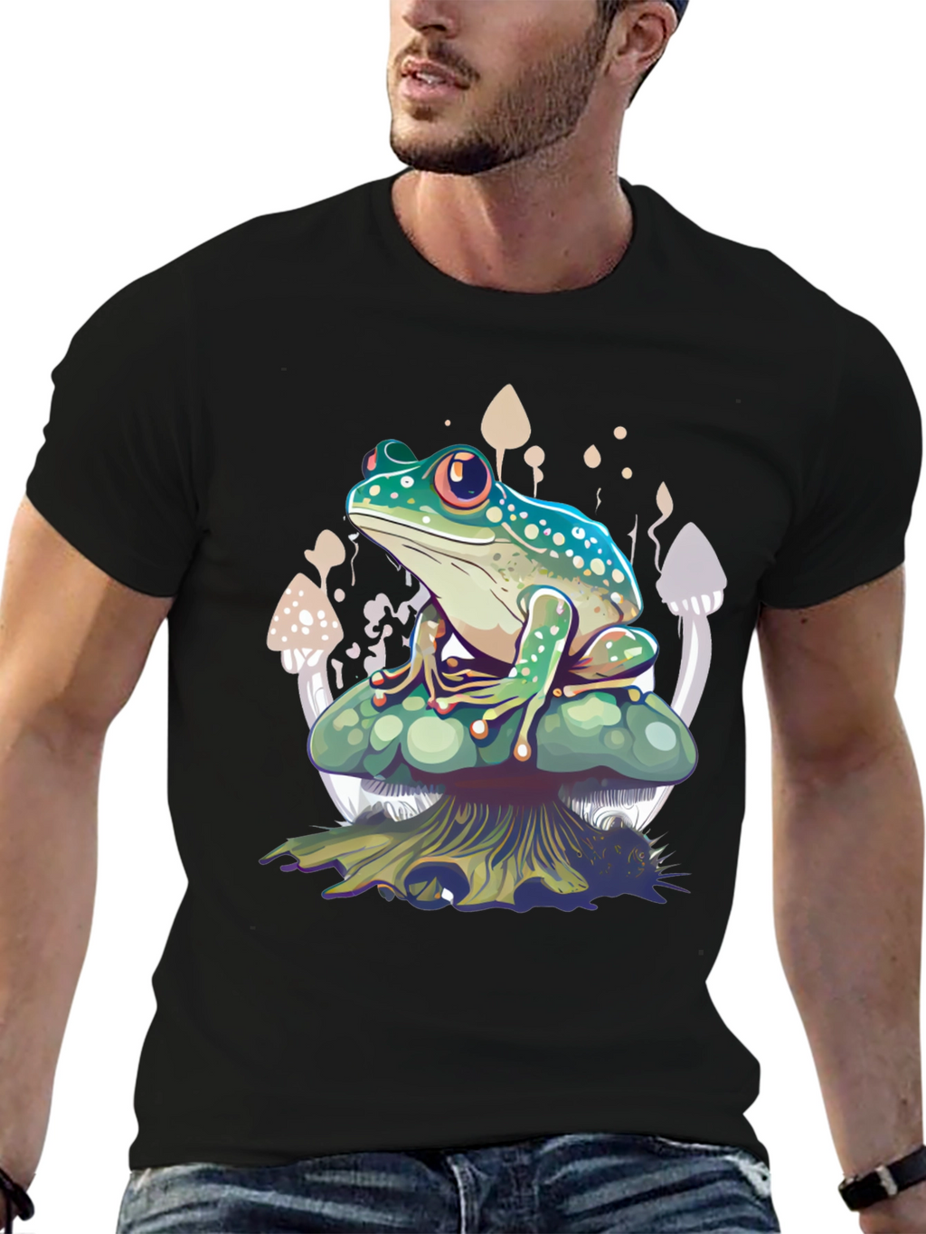 Frog on Mushroom T-Shirt - Unique Graphic Tee