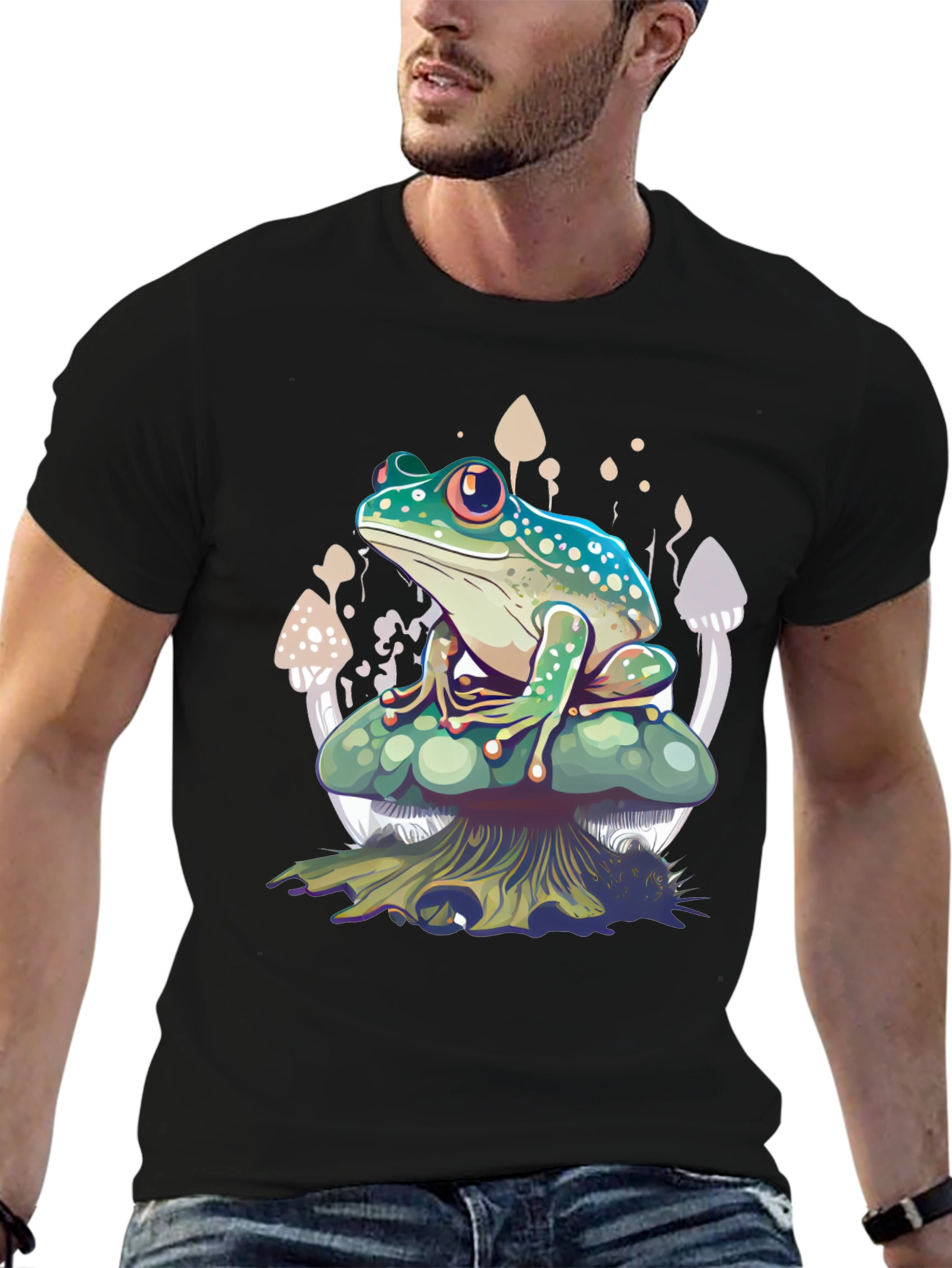 Frog on Mushroom T-Shirt - Unique Graphic Tee