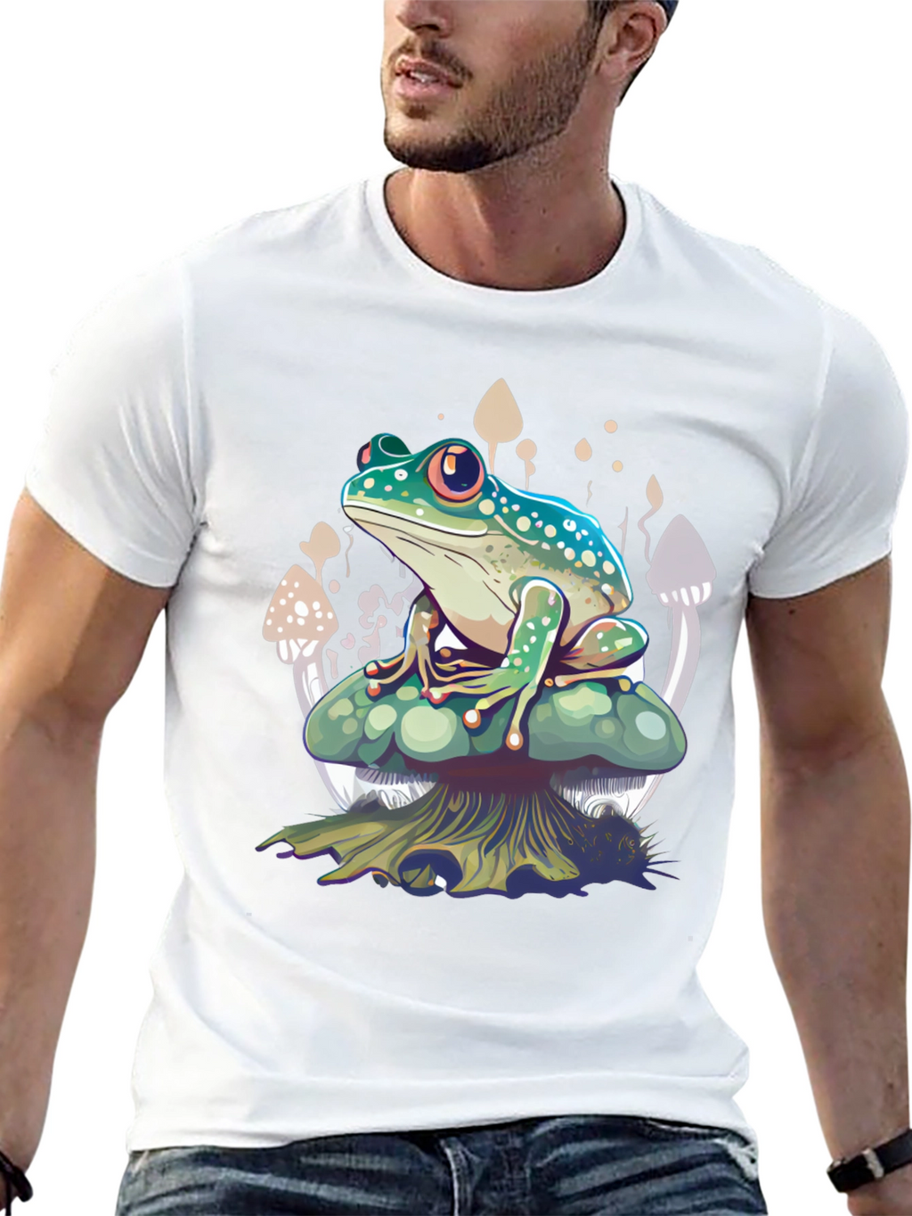Frog on Mushroom T-Shirt - Unique Graphic Tee