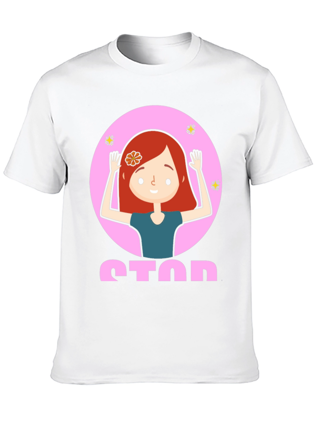 Cartoon Girl Stop Sign Graphic Tee - Unisex