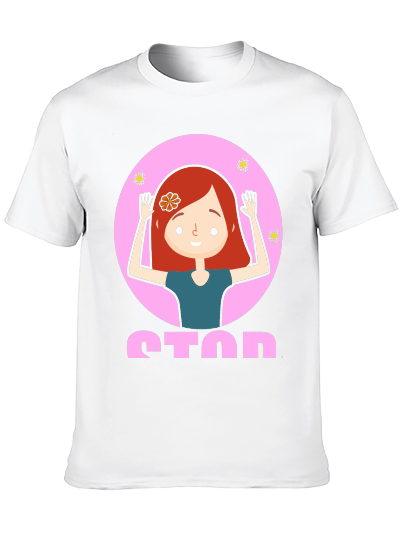 Cartoon Girl Stop Sign Graphic Tee - Unisex