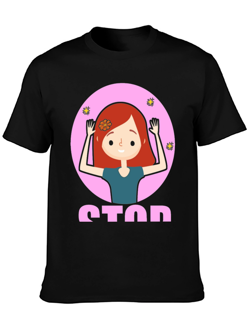 Cartoon Girl Stop Sign Graphic Tee - Unisex