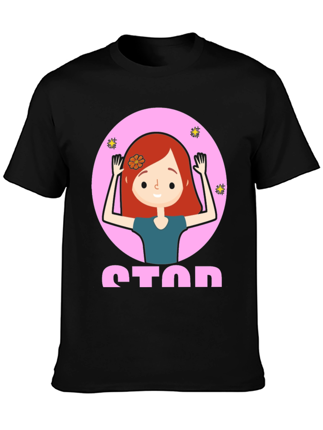 Cartoon Girl Stop Sign Graphic Tee - Unisex