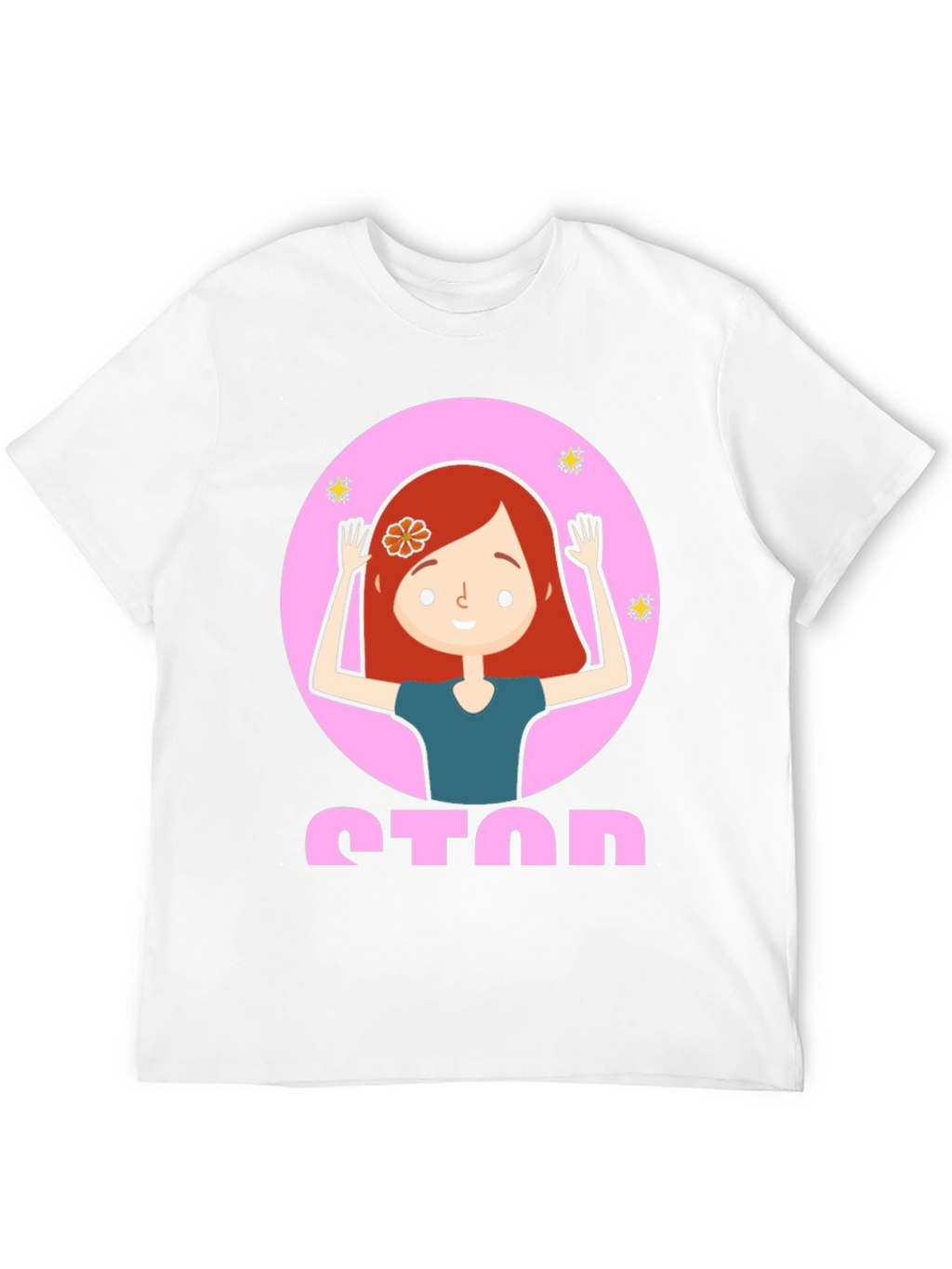 Cartoon Girl Stop Sign Graphic Tee - Unisex
