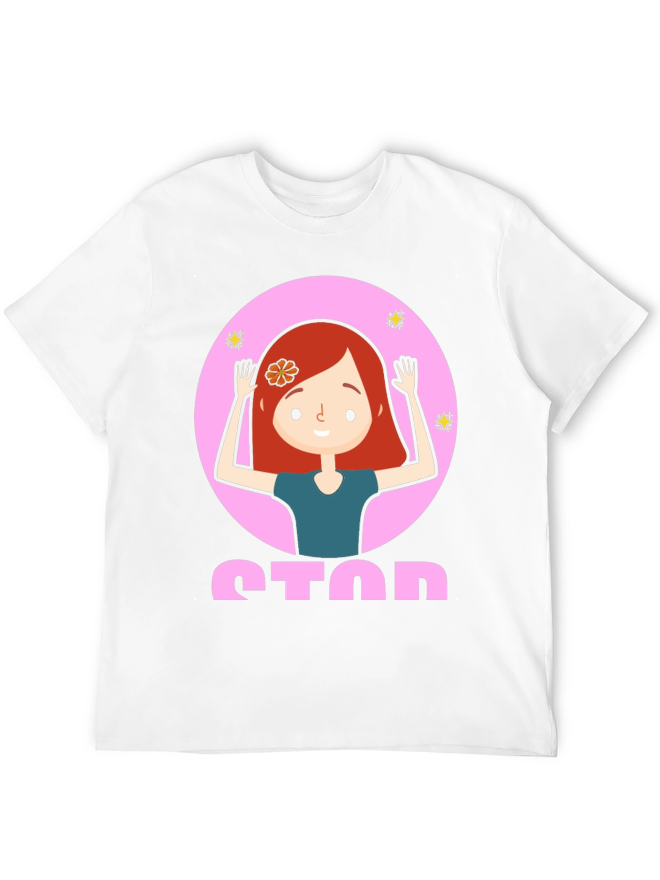 Cartoon Girl Stop Sign Graphic Tee - Unisex