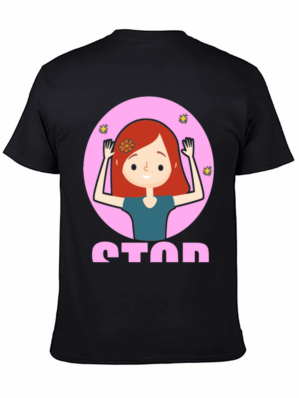Cartoon Girl Stop Sign Graphic Tee - Unisex