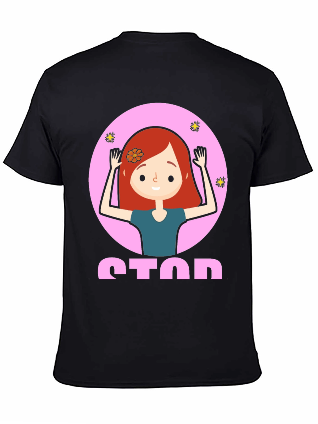 Cartoon Girl Stop Sign Graphic Tee - Unisex