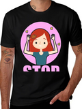 Cartoon Girl Stop Sign Graphic Tee - Unisex
