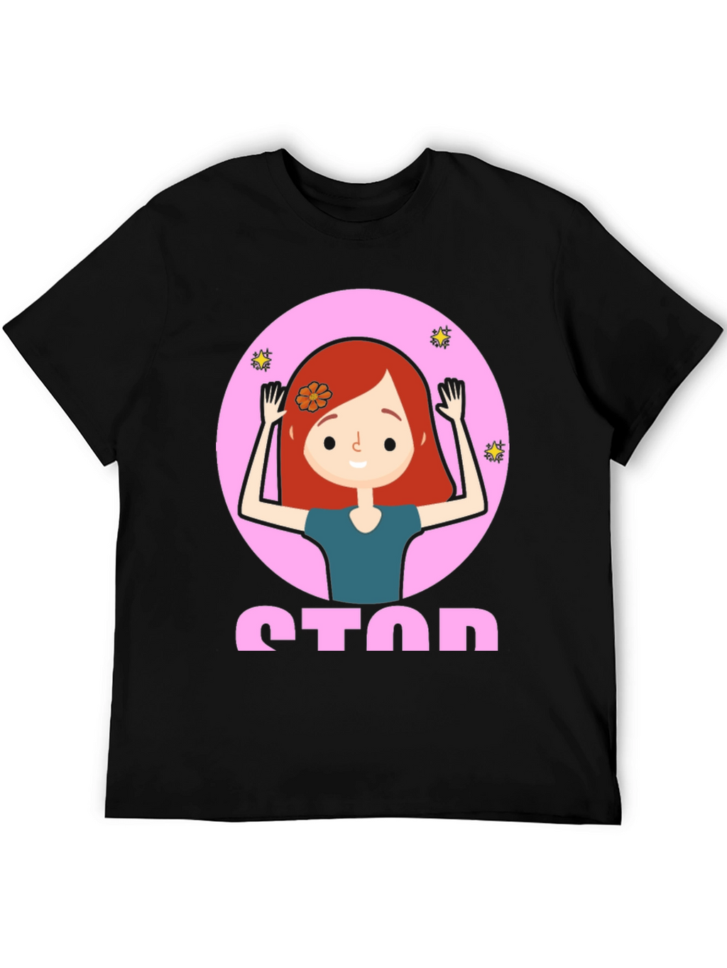 Cartoon Girl Stop Sign Graphic Tee - Unisex