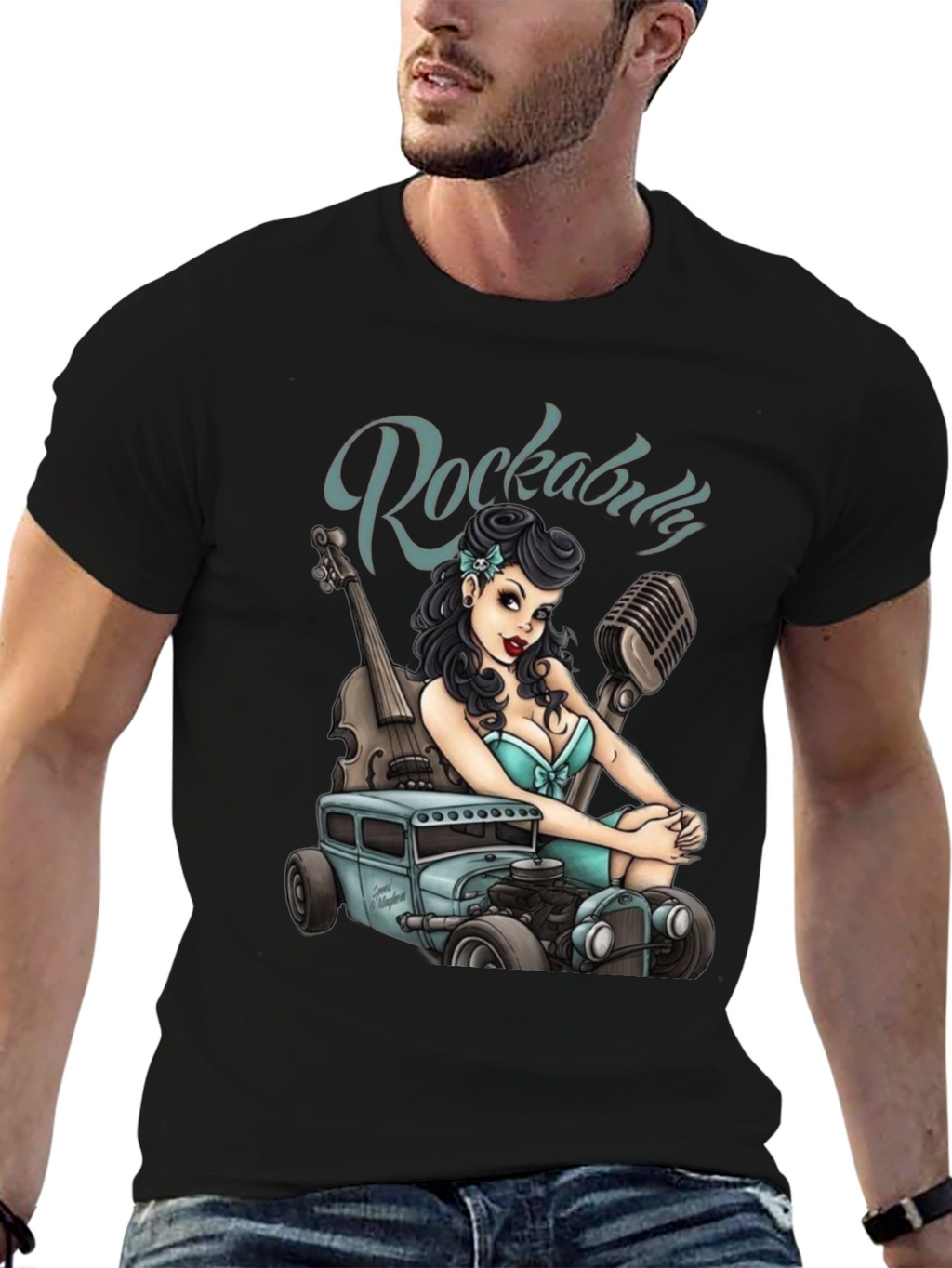 Rockabilly Girl & Hot Rod Graphic T-Shirt