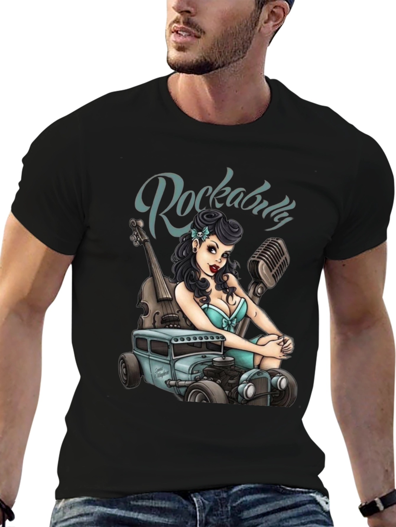 Rockabilly Girl & Hot Rod Graphic T-Shirt