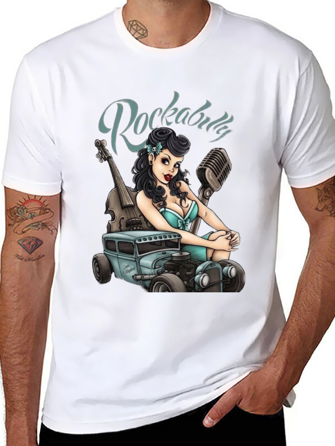 Rockabilly Girl & Hot Rod Graphic T-Shirt