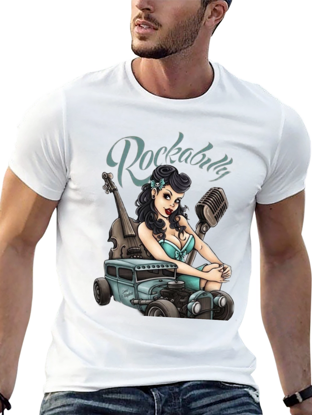 Rockabilly Girl & Hot Rod Graphic T-Shirt