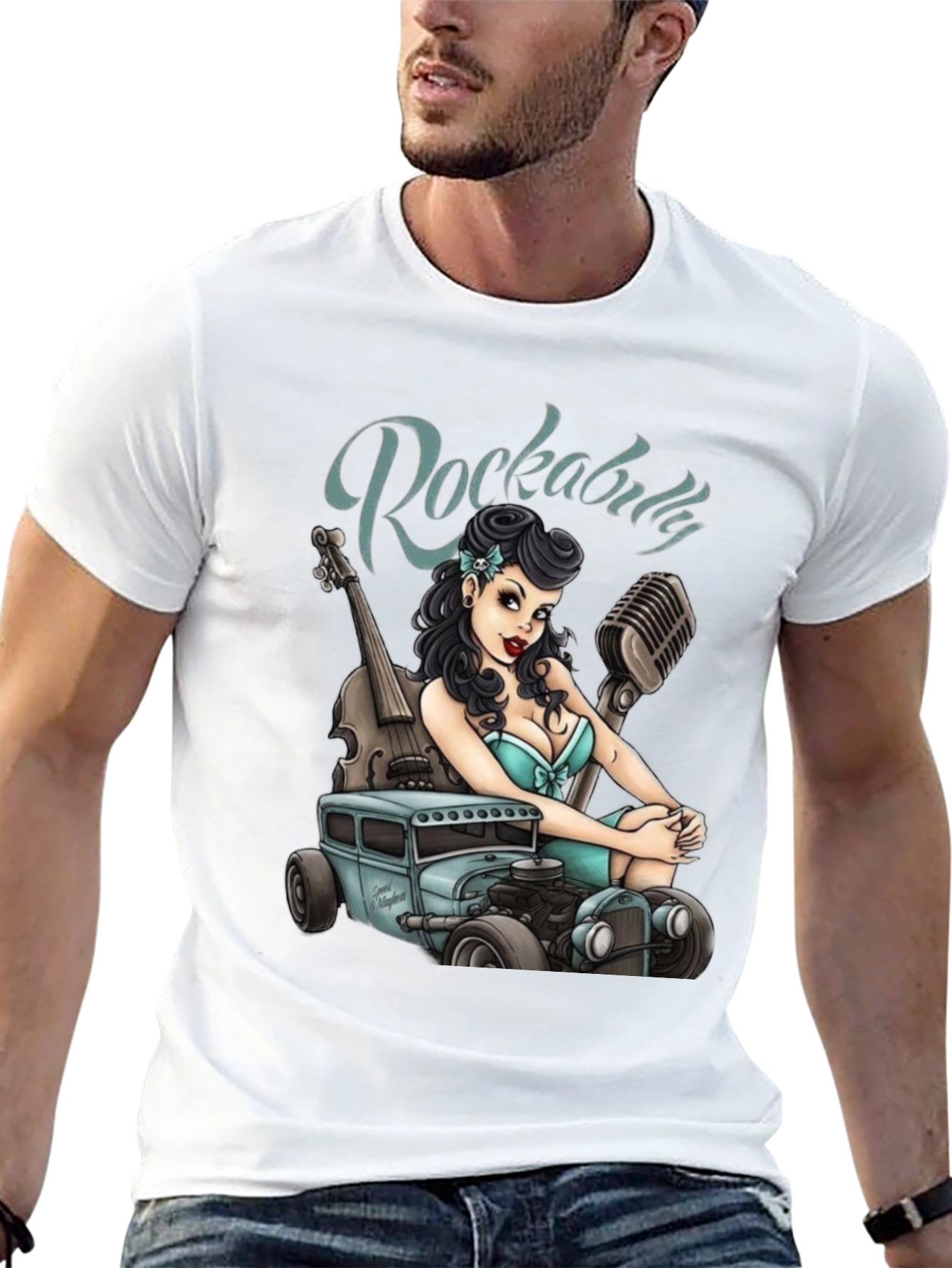 Rockabilly Girl & Hot Rod Graphic T-Shirt