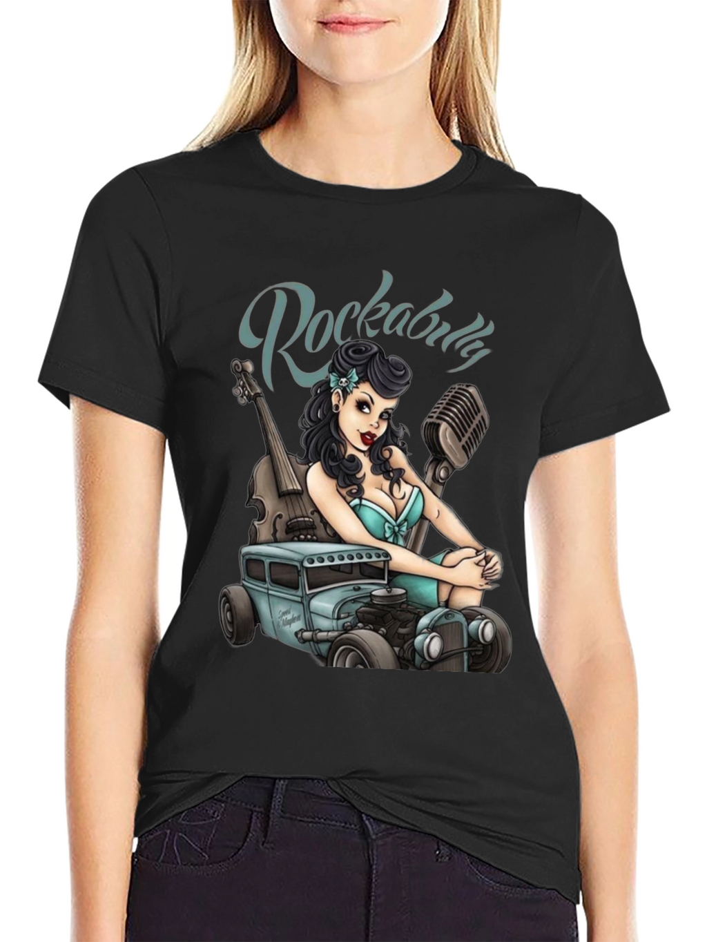 Rockabilly Girl & Hot Rod Graphic T-Shirt