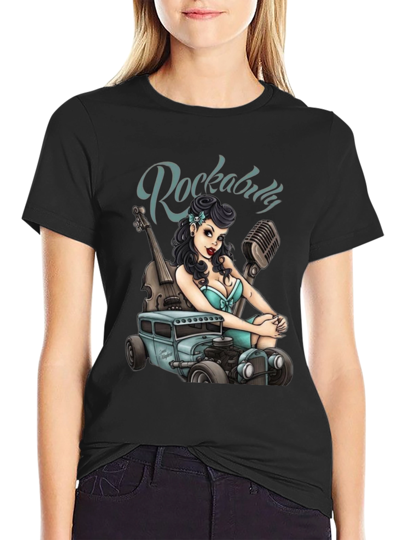 Rockabilly Girl & Hot Rod Graphic T-Shirt