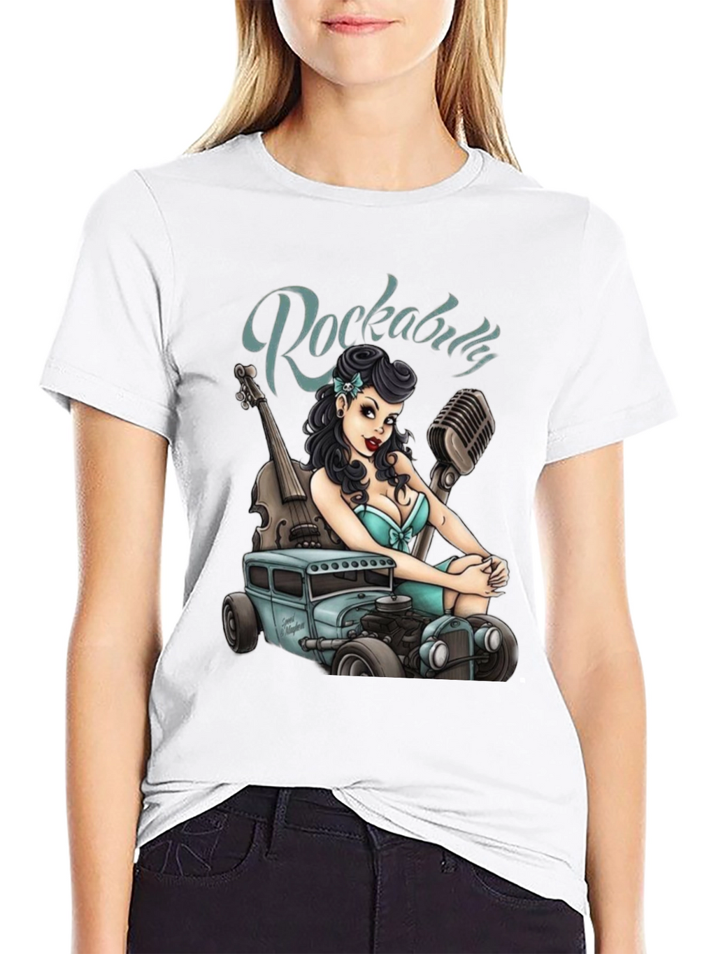 Rockabilly Girl & Hot Rod Graphic T-Shirt