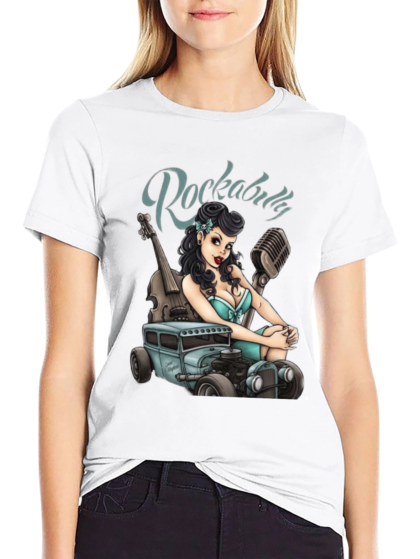 Rockabilly Girl & Hot Rod Graphic T-Shirt