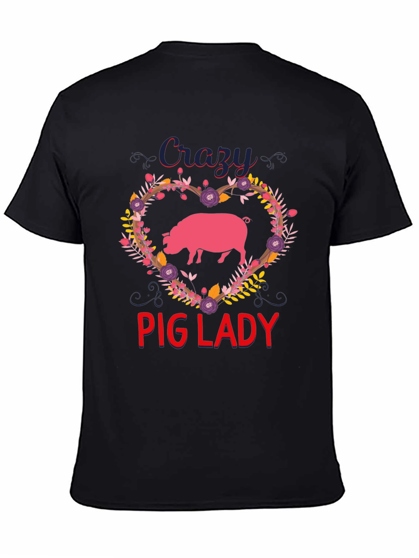 Crazy Pig Lady Graphic Tee - Heart Floral Pig Lover Shirt