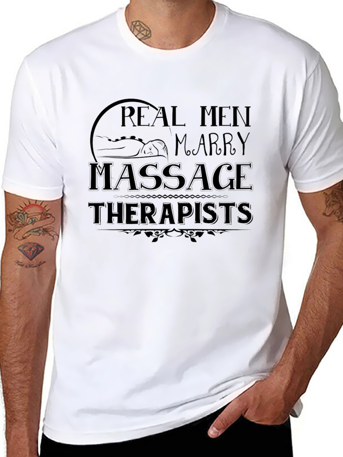 Real Men Marry Massage Therapists Black T-Shirt