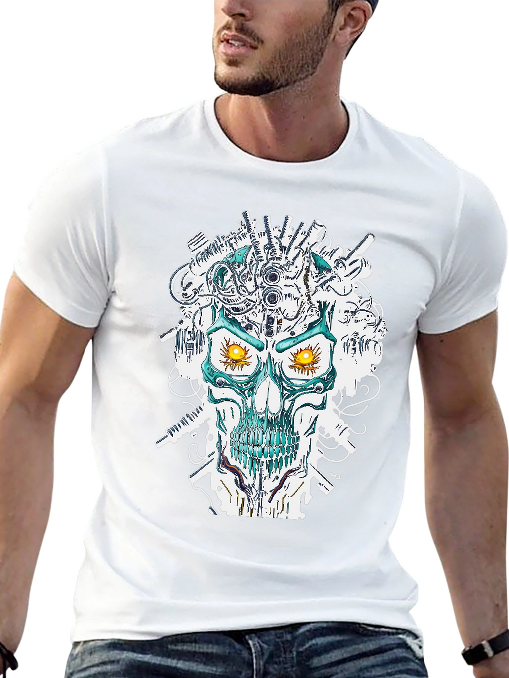 Cyberpunk Skull Graphic T-Shirt - Unique Sci-Fi Design