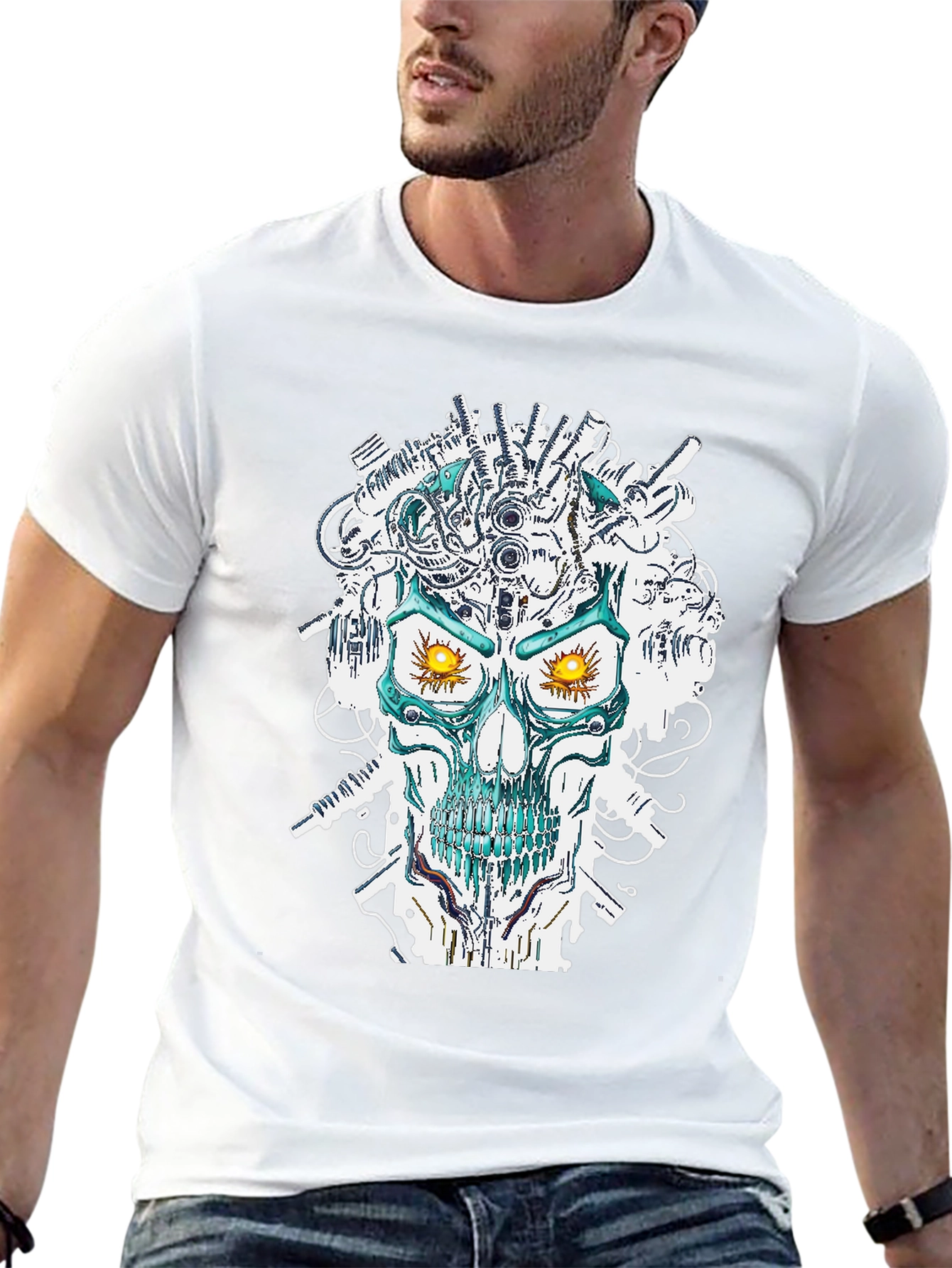Cyberpunk Skull Graphic T-Shirt - Unique Sci-Fi Design