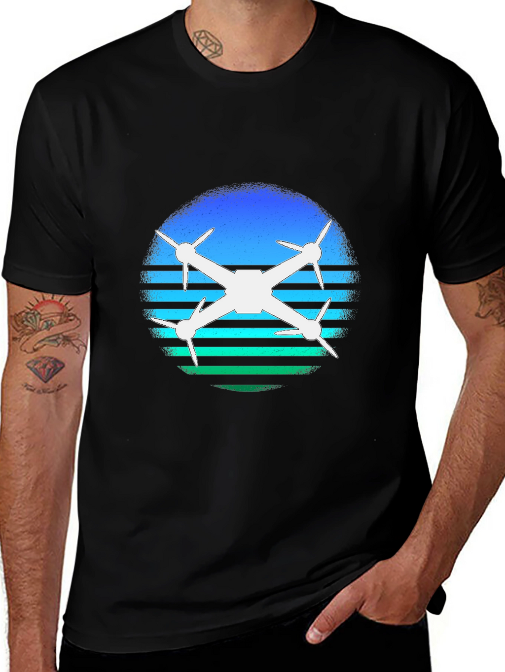Drone Silhouette T-Shirt - Retro Style
