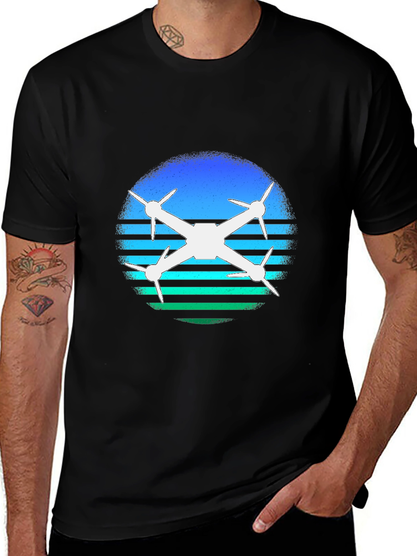 Drone Silhouette T-Shirt - Retro Style