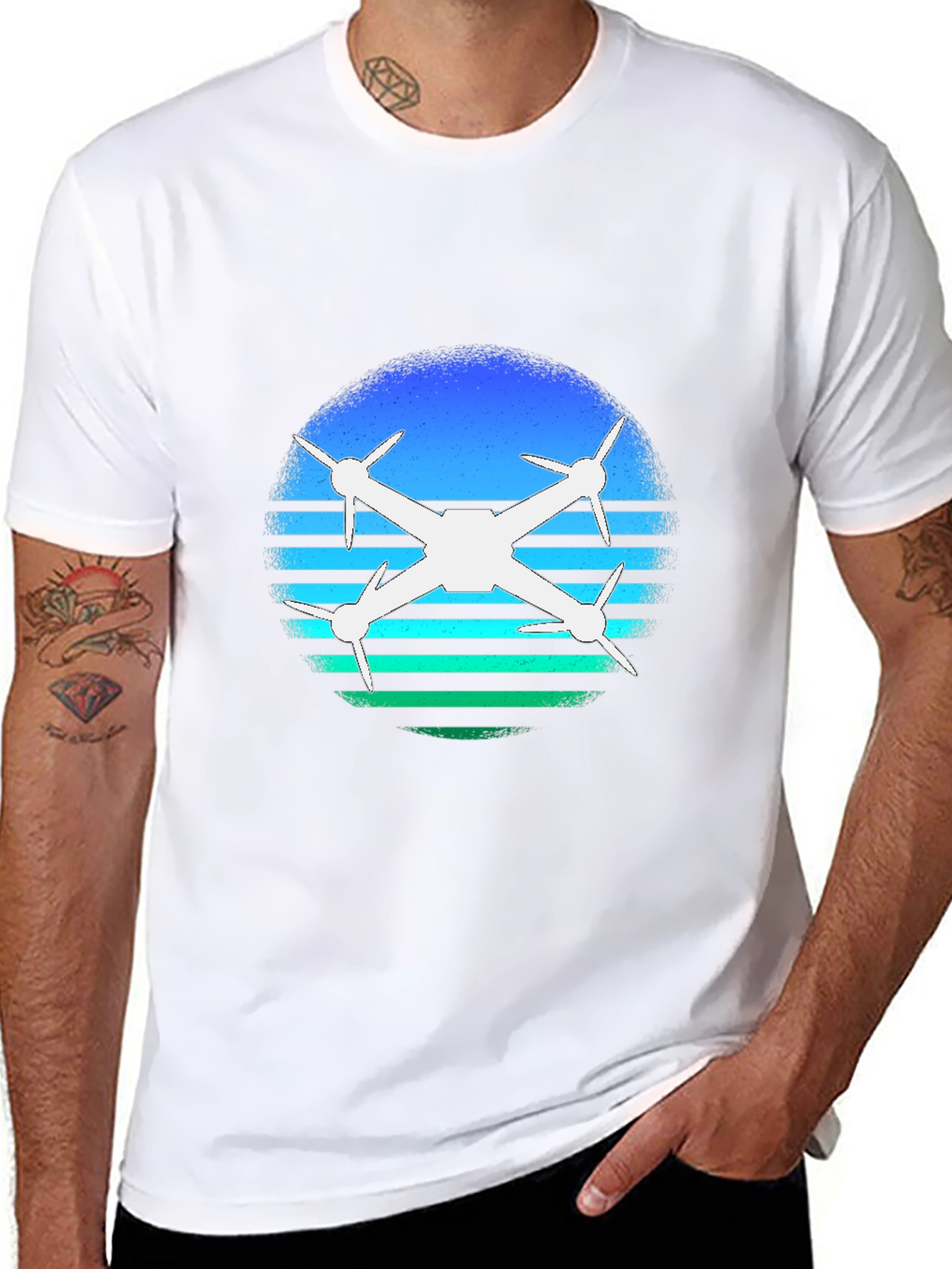 Drone Silhouette T-Shirt - Retro Style