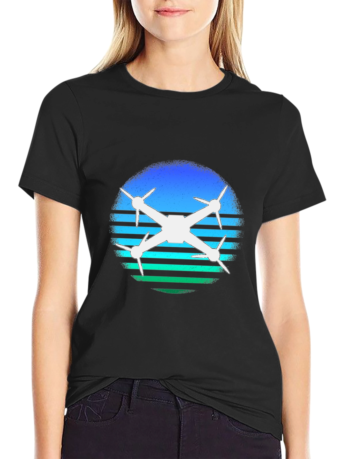 Drone Silhouette T-Shirt - Retro Style