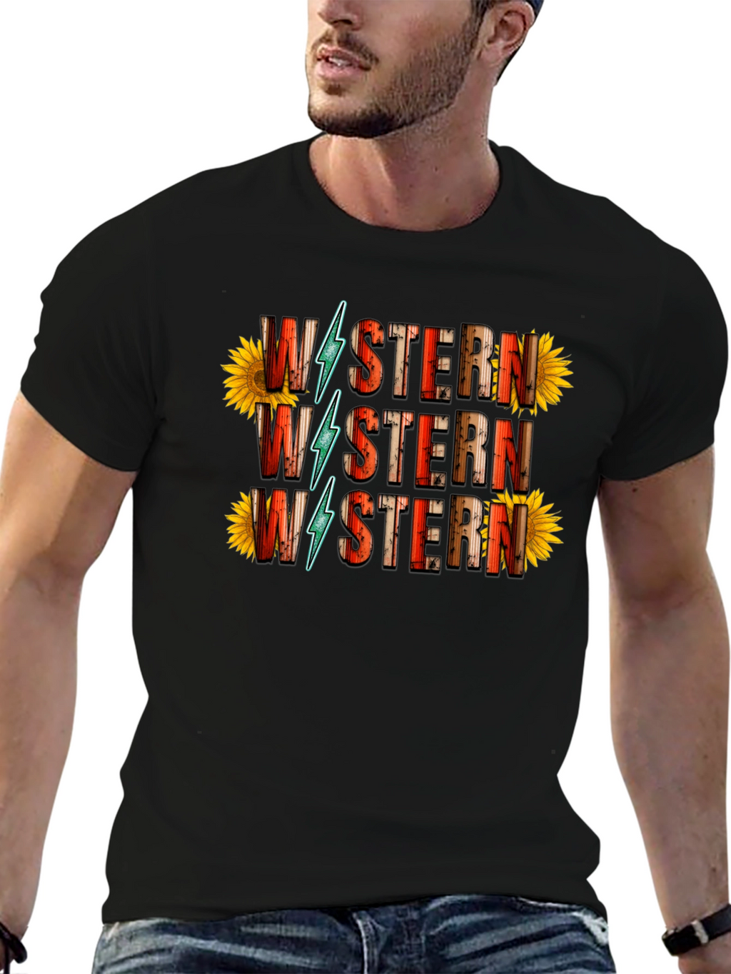 Western Sunflower Graphic Tee - Black