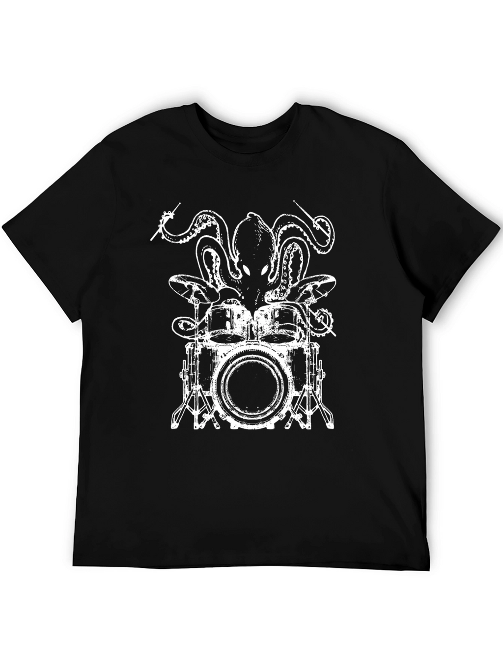 Octopus Drummer Black T-Shirt - Unique Graphic Tee