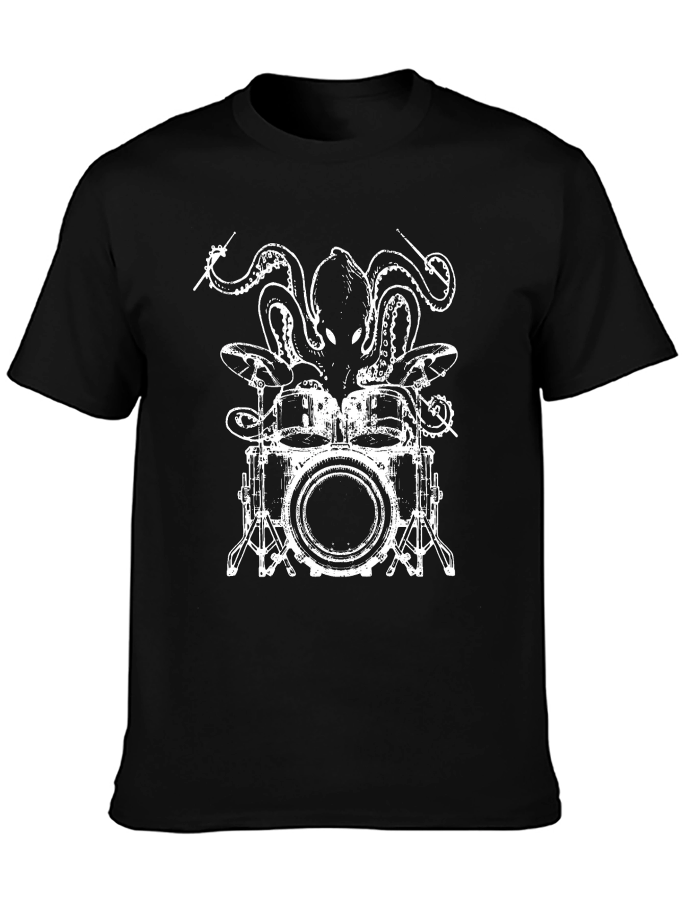 Octopus Drummer Black T-Shirt - Unique Graphic Tee