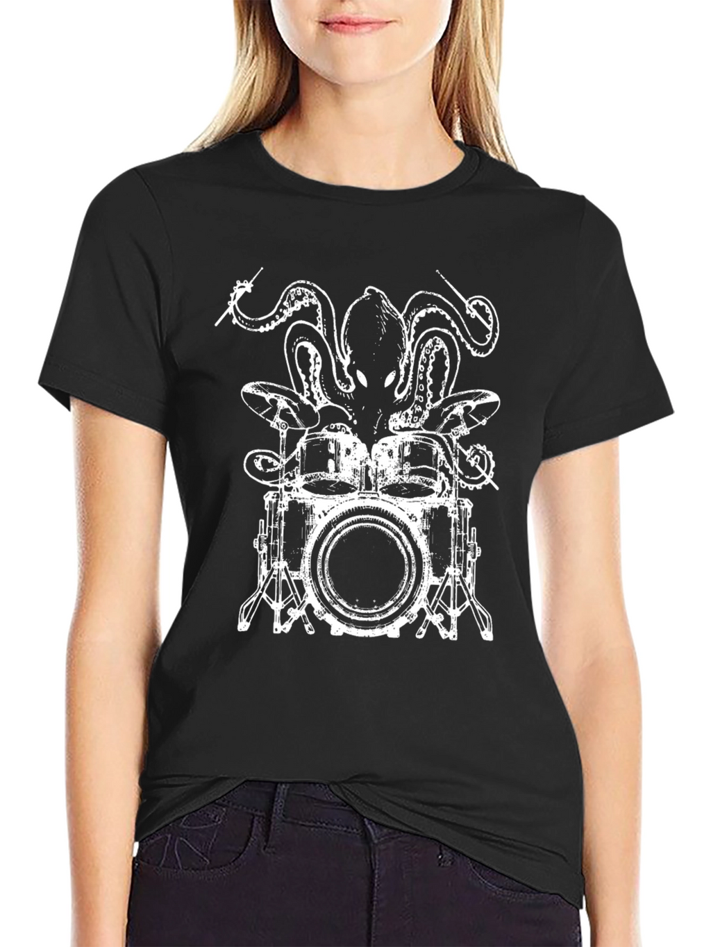 Octopus Drummer Black T-Shirt - Unique Graphic Tee