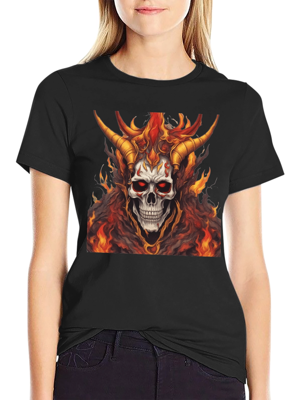 Fiery Skull Graphic Tee - Mens Black T-Shirt