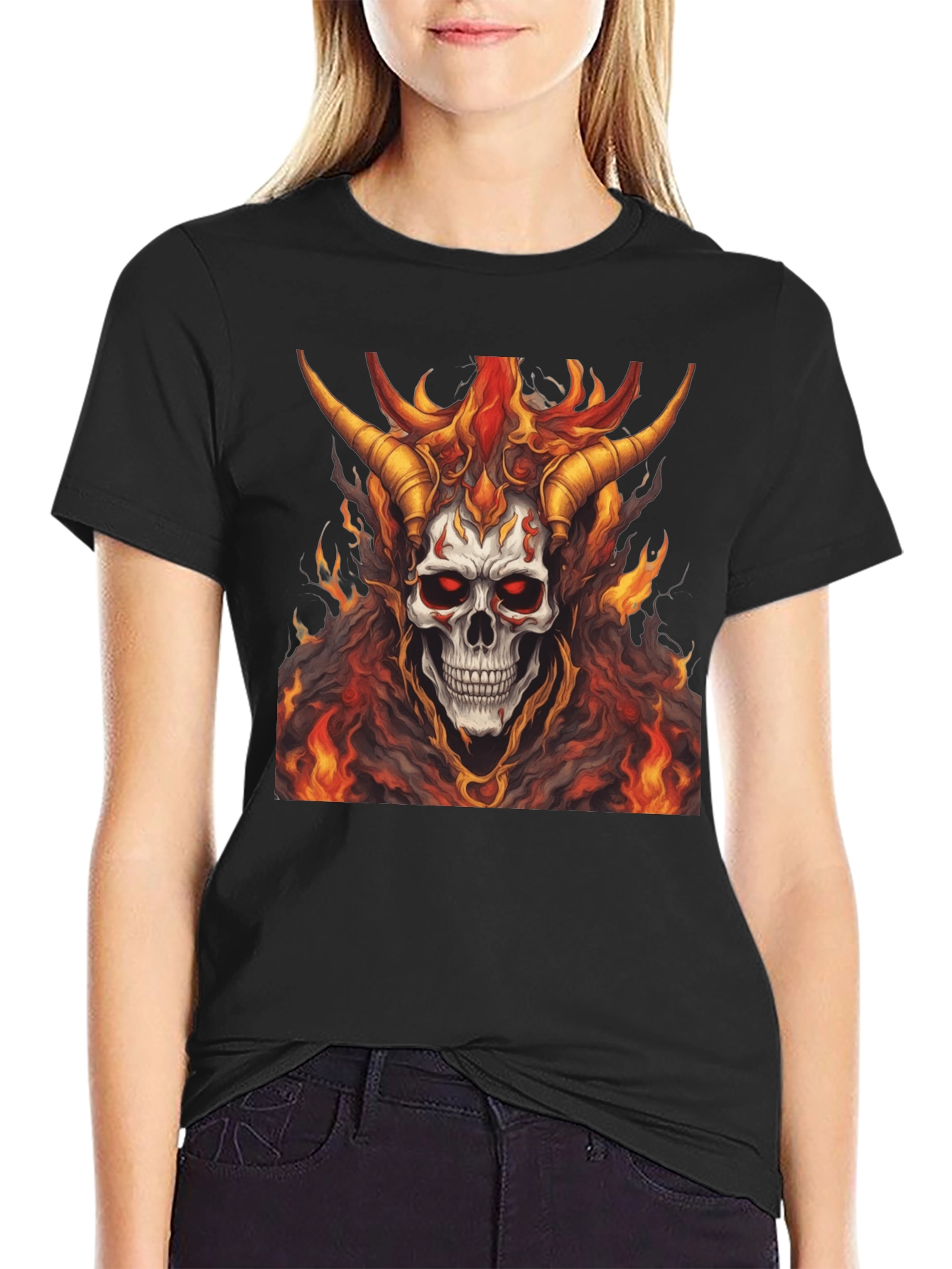 Fiery Skull Graphic Tee - Mens Black T-Shirt