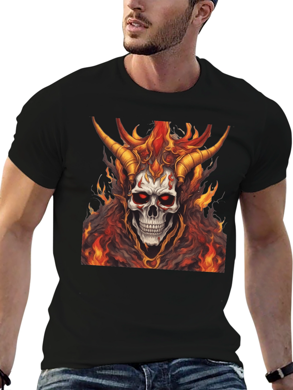 Fiery Skull Graphic Tee - Mens Black T-Shirt