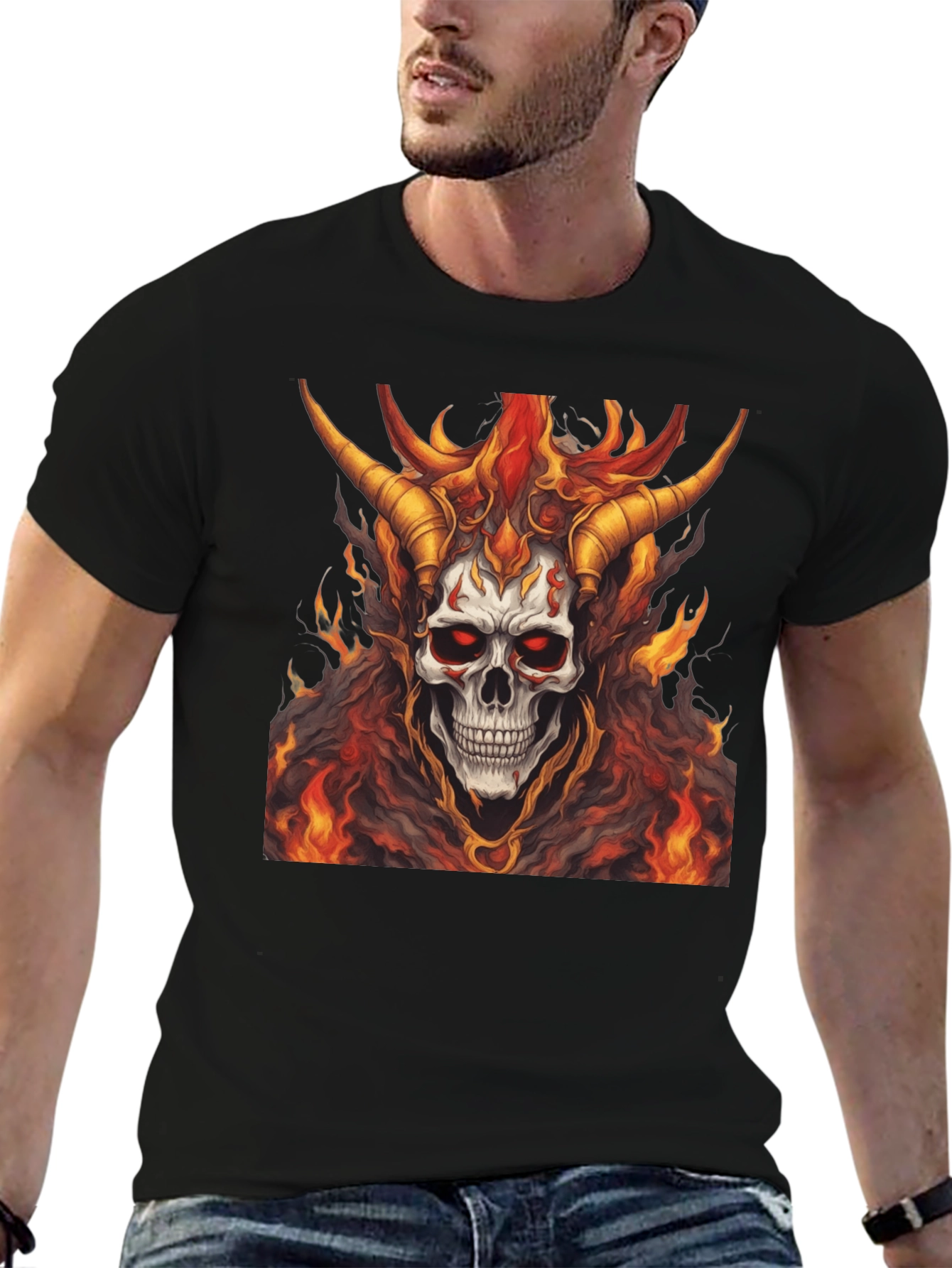 Fiery Skull Graphic Tee - Mens Black T-Shirt