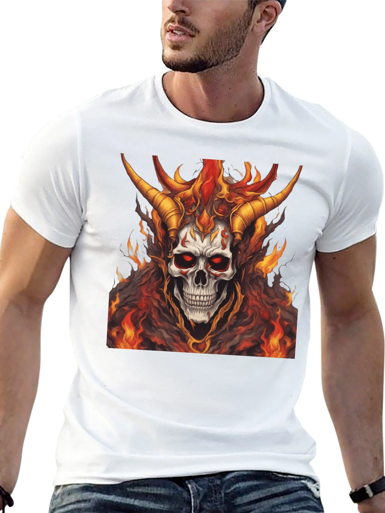 Fiery Skull Graphic Tee - Mens Black T-Shirt
