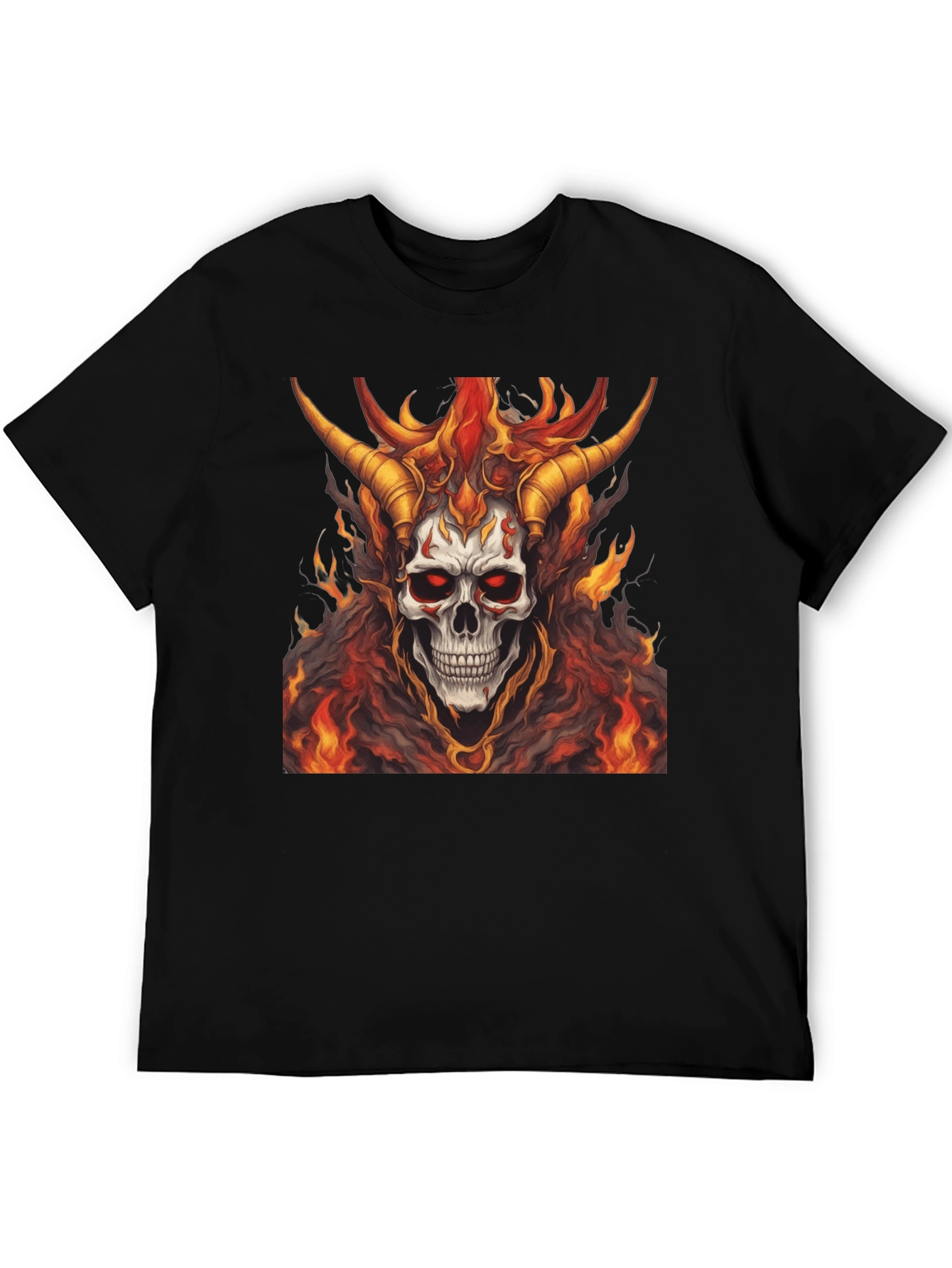 Fiery Skull Graphic Tee - Mens Black T-Shirt