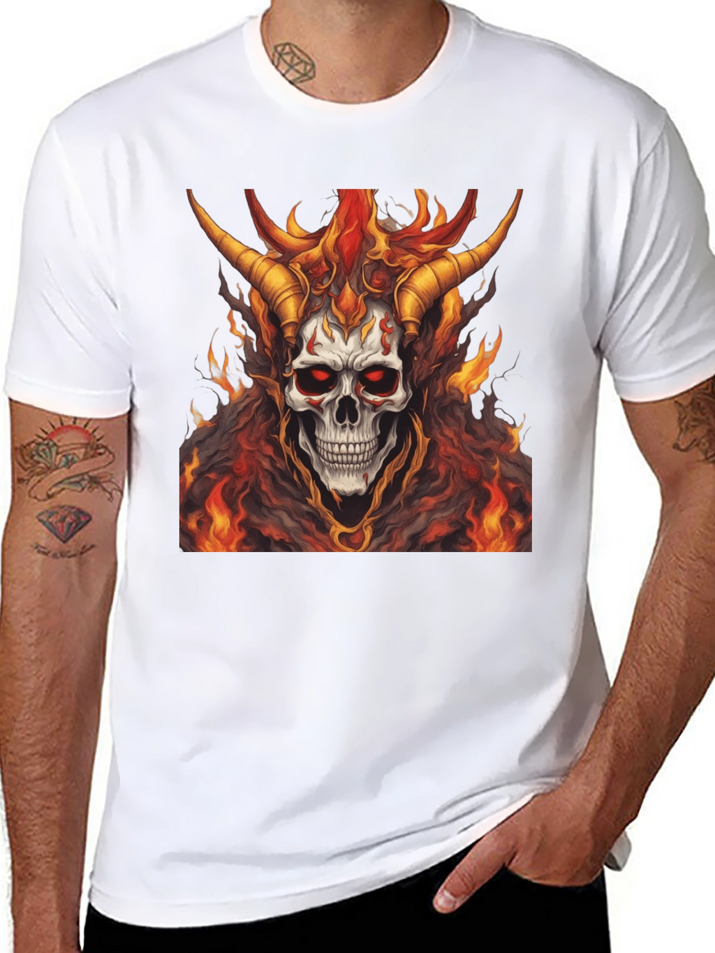Fiery Skull Graphic Tee - Mens Black T-Shirt