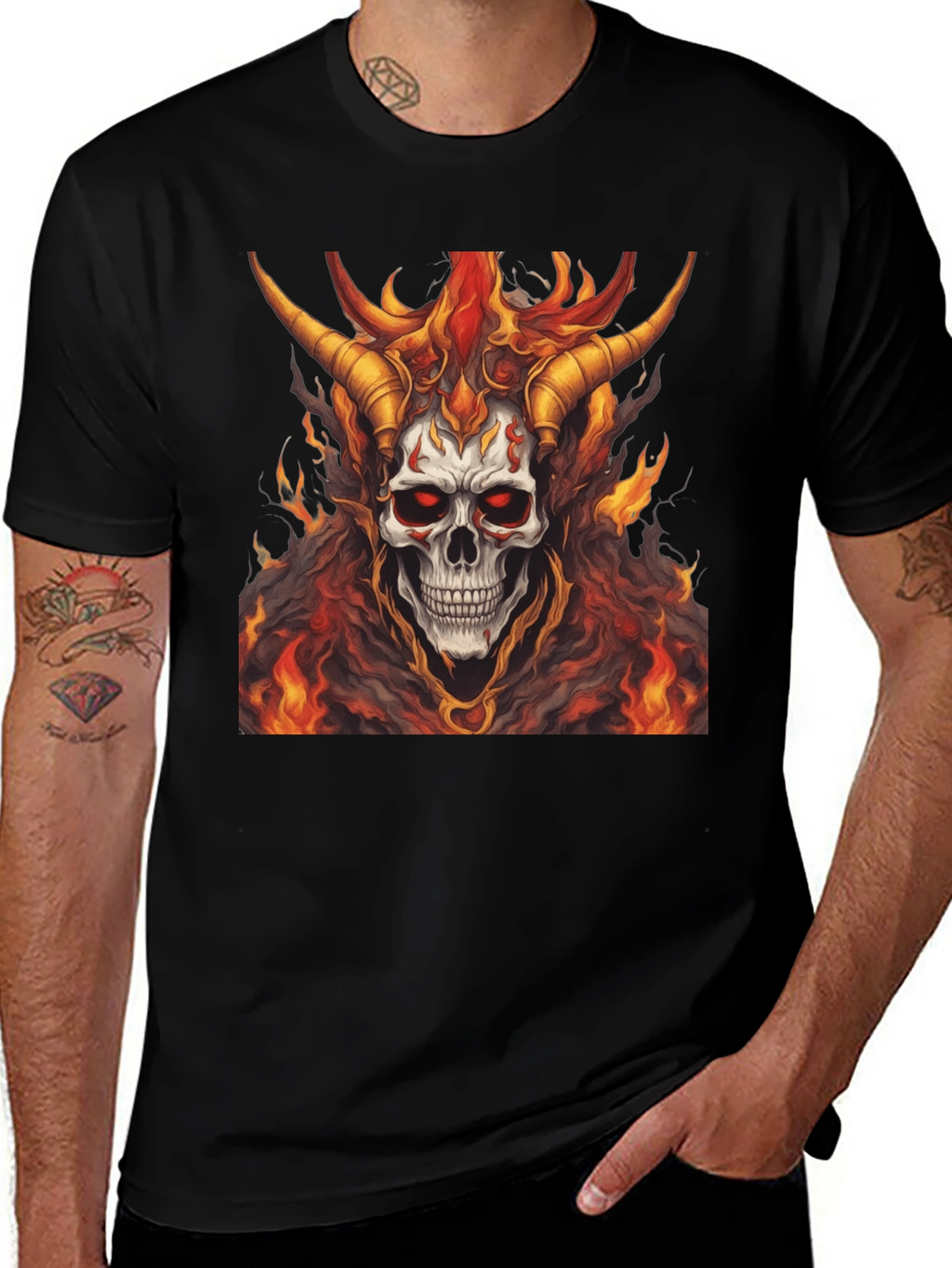Fiery Skull Graphic Tee - Mens Black T-Shirt