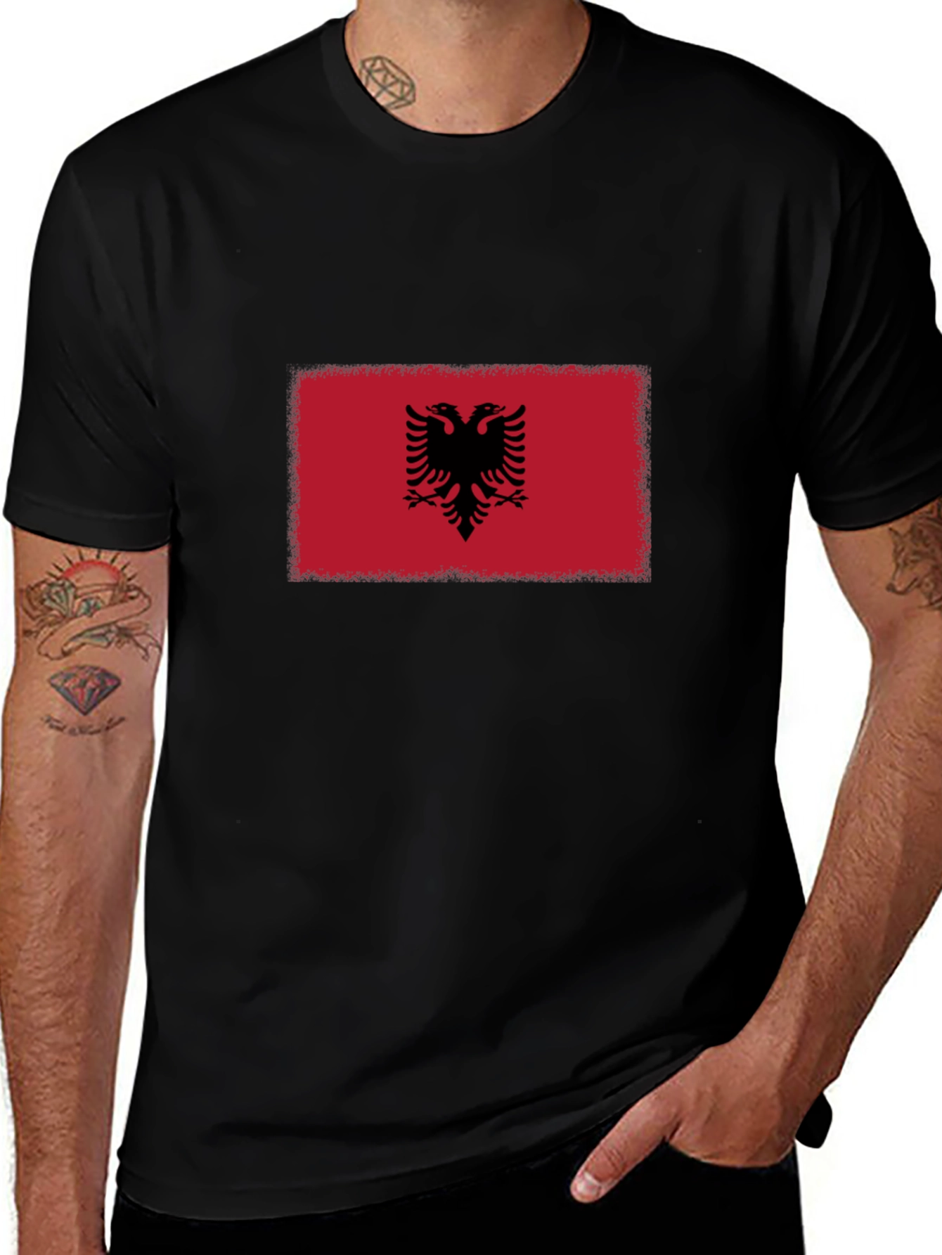 Albania Flag T-Shirt - Black Cotton Tee