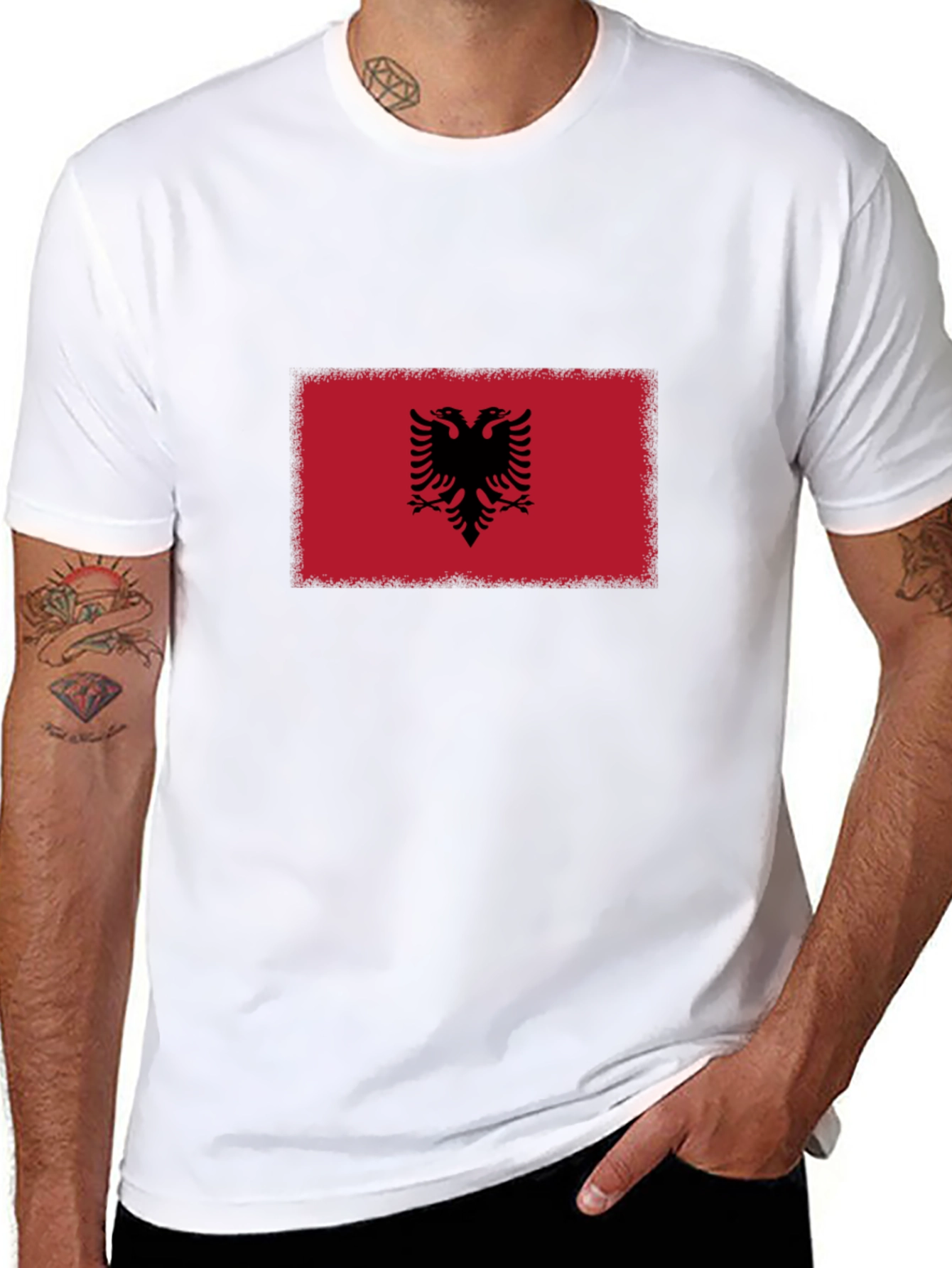 Albania Flag T-Shirt - Black Cotton Tee