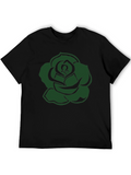 Black T-Shirt with Green Rose Graphic