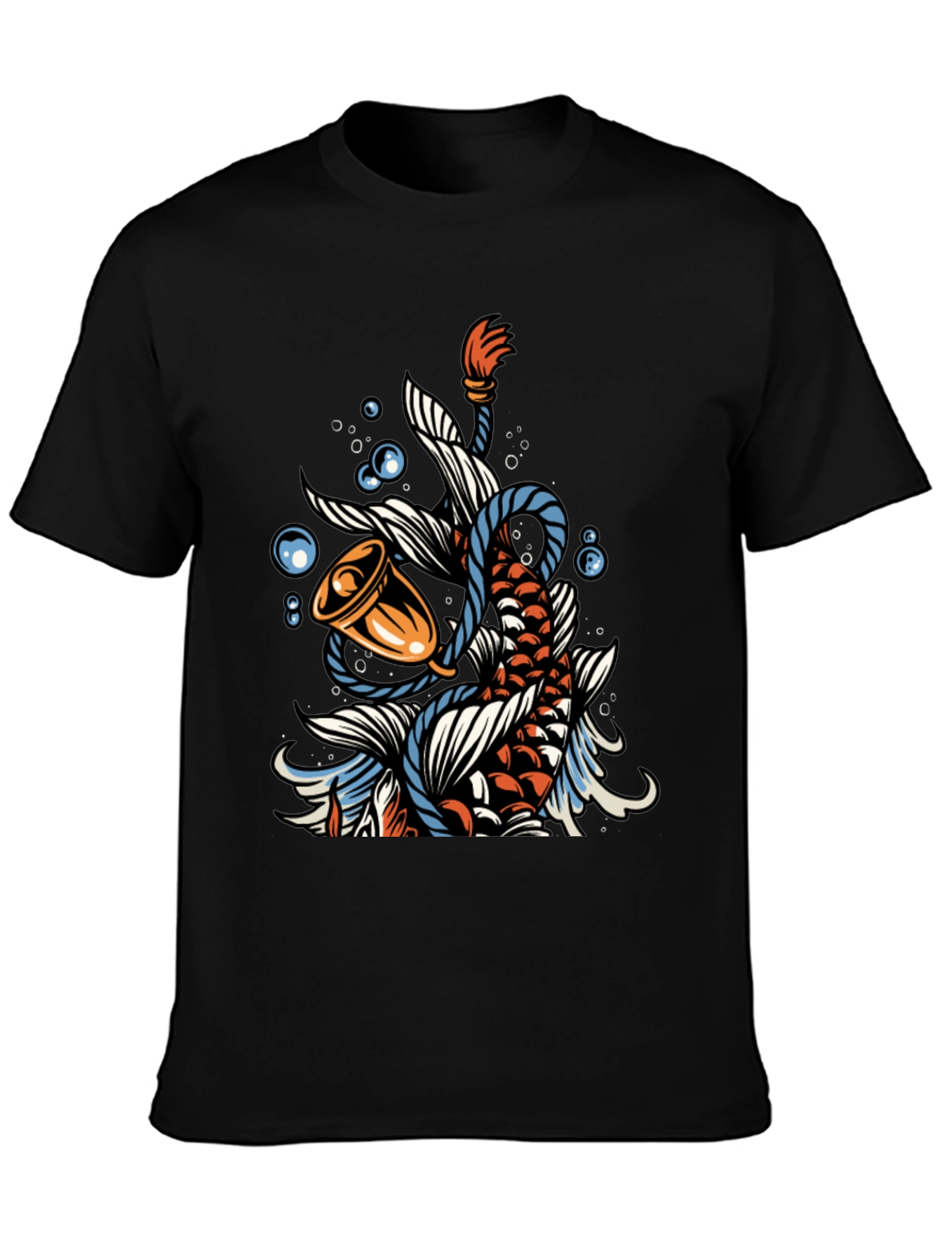 Koi Fish Bell Graphic Tee - Black Cotton T-Shirt